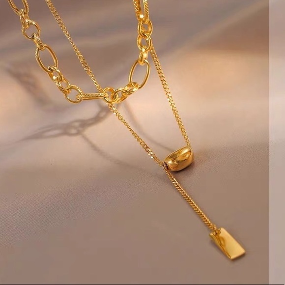 💎BOGO❗️Double 2 Layer Gold Toned Necklace chain with gold bead - Picture 4 of 8